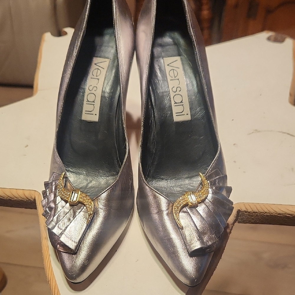 Versani Silver Women's Heels with Gold Accent